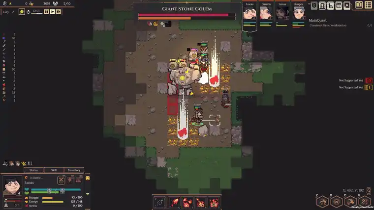 A party fighting the Giant Stone Golem boss